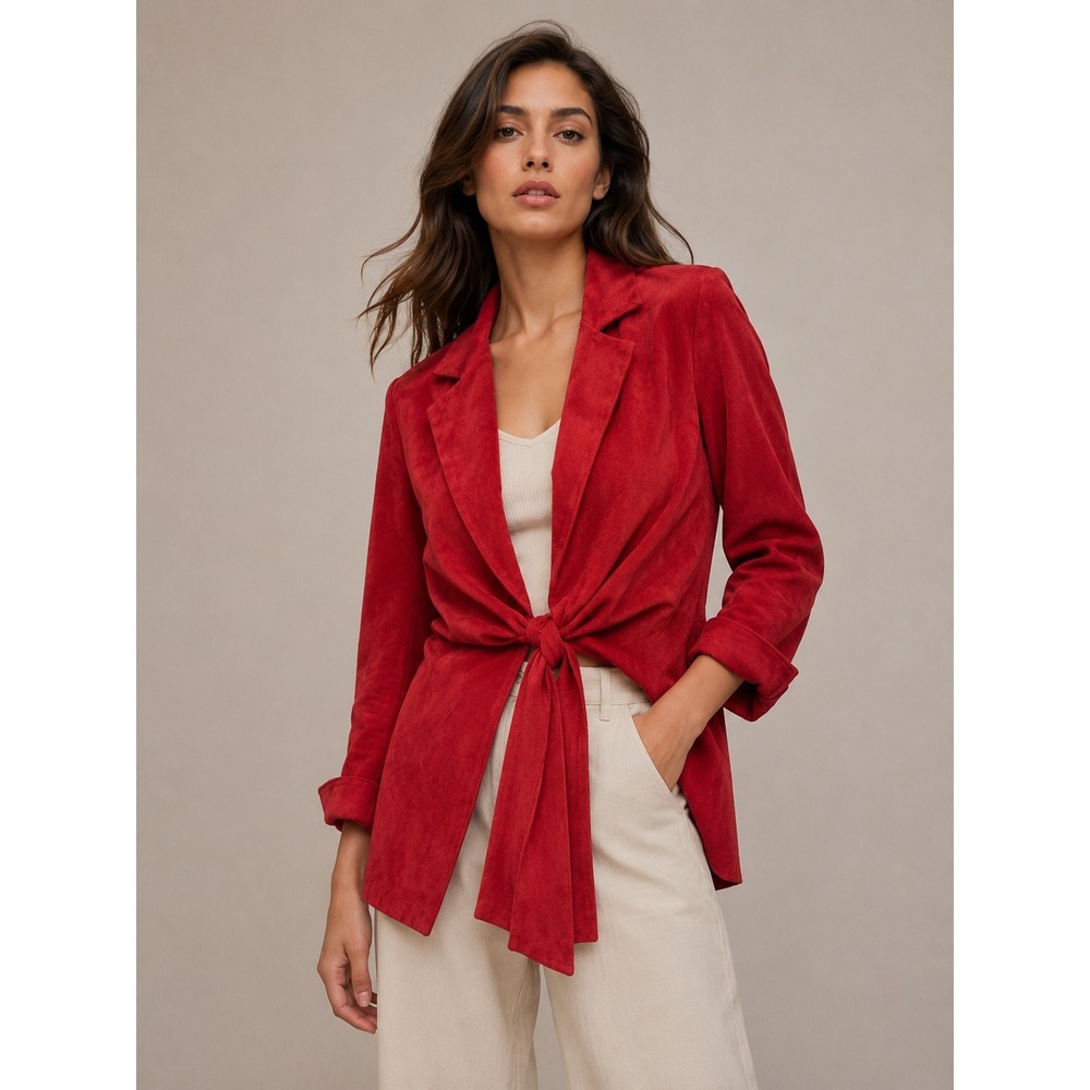 Finley Red Suede Leather Jacket Womens Small Tie Front Blazer Size S